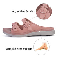 1 x Brand New Hsyooes Mules Women s Sandals Slippers Adjustable Strap Bath Slippers Non-Slip Beach Sandals Summer Open Slide Sandals Flat A-Pink CN40 EU39 - RRP €33.71