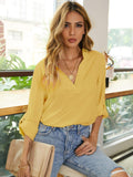 1 x RAW Customer Returns ZANZEA blouse women s V-neck long sleeve elegant shirt chiffon oversize long blouse casual tunic tops A-yellow 46 EU - RRP €34.27