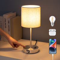 1 x RAW Customer Returns EDISHINE LED Table Lamp Touch Dimmable Bedside Lamp Modern Lamp 2 USB Charging for Bedroom Living Room Window Sill Linen Lampshade Gift - RRP €29.94