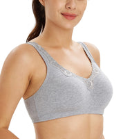 1 x RAW Customer Returns Lemorosy Women s Cotton Comfort Bra with Comfortable Buckles Mimimizer Size Without Underwire Grey, 90C  - RRP €24.0