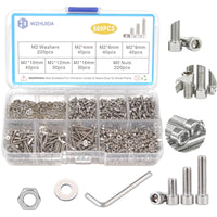 1 x RAW Customer Returns WZHUIDA 660 pieces M2 screws nuts and washers assortment kit, stainless steel hexagon screws, hexagon socket screws set, hex head button screws nuts with wrench - RRP €8.54