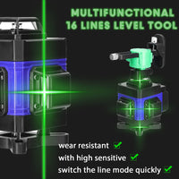 1 x RAW Customer Returns Cross Line Laser Mulcort Multifunctional 4D 16 Lines Laser Level 3 Self-Leveling Machine USB Rechargeable Lithium Battery Leveling Device with Vertical Horizontal Slope Lines - RRP €60.49