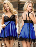 1 x RAW Customer Returns ohyeahlady Lingerie Women s Negligee Sexy Large Sizes Lace Satin Nightdress Babydoll Curvy Lingerie Deep V-Neck Lingerie Sleepwear Short Night Dress with Eye Patch Blue, XL-XXL - RRP €19.99