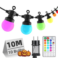 1 x RAW Customer Returns Gaoxun Smart RGB Fairy Lights Outdoor 10m, Color Changing G50 Light Bulbs Power with Remote Control, Dimmable, Timer, Multi Modes, IP44 Waterproof Colorful 10 LED for Halloween, Christmas, Party, Balcony, Garden - RRP €20.16