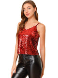 1 x RAW Customer Returns Allegra K women s sequin top glitter top spaghetti party club camisole metallic festival shirt top red S - RRP €40.99