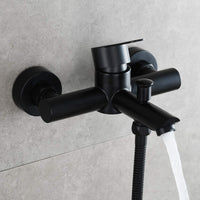 1 x RAW Customer Returns Tecmolog bathroom fittings single-lever shower mixer stainless steel bathtub faucet shower fitting black surface-mounted, black, SNA516B - RRP €63.22