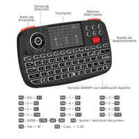 1 x RAW Customer Returns Rii i4 Mini Bluetooth Backlit Wireless Keyboard, 2 in 1 Bluetooth Wireless 2.4 GHz , Spanish QWERTY, for iOS, Android, Windows - RRP €25.78