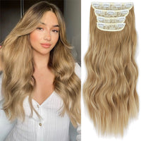 1 x RAW Customer Returns Clip in extensions hair extensions braid ombre blonde like real hair cheap hairpiece extensions synthetic synthetic hair for women long double weft hairpiece full head 4 pieces 50cm 200g T26 18 077N - RRP €23.18