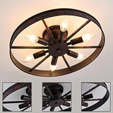 1 x RAW Customer Returns LANTING Retro Ceiling Lamp Wheel Ceiling Light Industrial Vintage Bedroom Living Room Lamp 6 Flame Chandelier Made of Iron E14 Ceiling Lamps Round 46cm - RRP €87.82