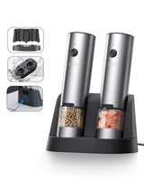 1 x RAW Customer Returns Sangcon USB Rechargeable Electric Salt and Pepper Grinder Set with Washable Removable Base, Automatic Pepper Mill Set, Adjustable Coarseness, One-Hand Operated, LED Light - RRP €39.99