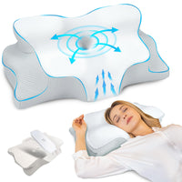 1 x RAW Customer Returns SAHEYER Neck Pillow Memory Foam Pillow, Ergonomic Neck Support Pillow, Side Sleeper Pillow with Ice Silk Pillowcase, Orthopedic Pillow for Side, Back Stomach Sleepers - RRP €40.8