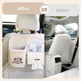 7 x Brand New VOXURY Car Seat Organizer, Back Seat Organizer with Tablet Phone Storage, Pocket Handbag Holder for Handbags Snacks Wallets Drinks, 1 Tissue Storage Bag, White Material with Bear - RRP €123.55