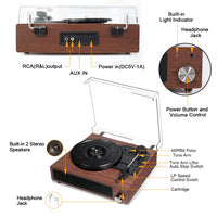 1 x RAW Customer Returns Vinyl Turntable, FYDEE Portable Vintage Bluetooth Turntable with 3 Speeds 33 45 78 RPM and 2 Built-in Speakers, Vinyl Player Support for Headphones, RCA, AUX - Walnut - RRP €78.32