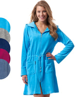 1 x RAW Customer Returns Morgenstern women s bathrobe short zip and hood turquoise bathing jacket small S cotton women s soft terry zip short light - RRP €40.28