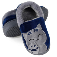 1 x RAW Customer Returns KVbabby Girls Boys Plush Cotton Slippers Children s Winter Slippers with Cartoon Cat Home Slippers, Blue a, EU30 31 Label Size 28 29 210  - RRP €20.54