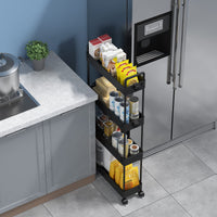 1 x RAW Customer Returns SOLEJAZZ trolley with 4 levels, narrow trolley niche shelf on wheels for kitchen, bathroom, laundry room, bedroom, narrow places, plastic, with handles, 13 x 40 x 86.3 cm, black - RRP €27.99