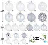 1 x RAW Customer Returns 100 Christmas tree balls set 3 4 6cm, unbreakable Christmas balls made of plastic matt glossy glittery, reusable Christmas tree decoration Christmas gifts for indoors and outdoors white, silver, glitter  - RRP €33.99