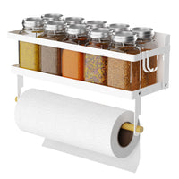 1 x RAW Customer Returns ARVINKEY spice rack magnetic shelf with paper towel holder roll and hooks, foldable refrigerator magnetic spice holder, spice organizer hanging spice storage stand for kitchen, white - RRP €20.16