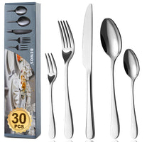 1 x RAW Customer Returns BEWOS cutlery set for 6 people, 30-piece cutlery set including knife, fork, spoon, cutlery stainless steel mirror polished, dishwasher safe - RRP €24.23