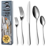 1 x RAW Customer Returns BEWOS cutlery set for 6 people, 30-piece cutlery set including knife, fork, spoon, cutlery stainless steel mirror polished, dishwasher safe - RRP €24.23