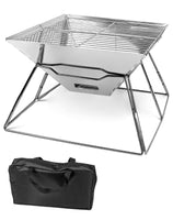 1 x RAW Customer Returns QWORK Foldable Camping Fire Bowl Fire Basket Made of Stainless Steel for Garden Camping Outdoor Activities Square  - RRP €29.45