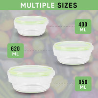 2 x RAW Customer Returns Home Fleek Food Storage Containers With Lids - Airtight Containers For Food, Glass Bowl With Lid Set Safe For Microwave And Freezer Meal Prep Boxes Glass 3 Round Containers, Green  - RRP €44.04