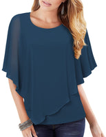 1 x RAW Customer Returns Vafoly Elegant Women s Short Sleeve Tunic Blouses Business Casual Women s Top Flowing Double Layer Tunic Chiffon Summer Fashion 2022 Flattering Work Poncho Tunic Blue L - RRP €32.99