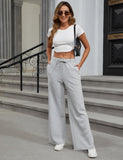 1 x RAW Customer Returns heekpek jogging pants women long casual pants high waist elegant jogging pants wide leg lounge pants drawstring comfortable pants with pockets, light gray, M - RRP €32.99