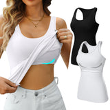 1 x RAW Customer Returns Charmo undershirt women s bra shirt cotton basic racerback tank tops with shelf bra stretch tight top slim fit shirts women 2-pack - RRP €26.21