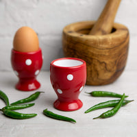 1 x RAW Customer Returns City to Cottage - Ceramic egg cup set Red and white Polka dots Handmade Ceramic tableware set 2 egg cups in a set - RRP €23.15