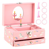 1 x RAW Customer Returns Behave musical jewelry box with wind-up key mirror - jewelry storage and organizer for elegant treasures - jewelry box in pink with rainbow, cloud and unicorn motifs - RRP €24.16