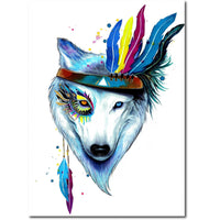 2 x Brand New Fuumuui Painting by Numbers Adults and Children Beginner Paintings including brushes and acrylic paints 40 x 50 cm - Animals, Wolf with Feathers - RRP €38.4