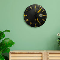 1 x RAW Customer Returns FISHTEC - Wall clock modern design radio clock - quiet pendulum with digital temperature display - suitable for kitchen, office, living room, bathroom - RC signal - 25 cm black gold  - RRP €29.99