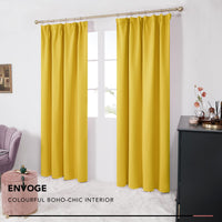 1 x RAW Customer Returns Deconovo Blackout Curtains with Gathering Tape Thick Thermal Curtains, 240x140cm Height x Width , Mustard Yellow, Set of 2 - RRP €41.9