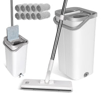 1 x RAW Customer Returns Masthome mop set with bucket, 140cm stainless steel handle mop and cleaning bucket set, floor mop set with 10 microfiber pads, mop with wringing function for all floors - white - RRP €45.89