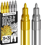 1 x RAW Customer Returns Metallic Acrylic Markers Rock Paintings, Stone, Ceramic, Wood, Canvas, Metal - Pack of 6 - 3 Gold and 3 Silver Markers Acrylic Paint with Water Based and Extra Fine Tip 0.7mm - RRP €12.84