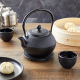 1 x RAW Customer Returns Juvale Japanese Tea Set with Cast Iron Teapot 1200ml , Coaster and 2 Mugs, Tetsubin Style Tea Set, Black - RRP €35.99