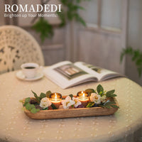 1 x RAW Customer Returns Romadedi wooden tray rectangular wooden tray decoration 40cm x 16cm candle tray country house decorative tray rustic table decoration coffee table candle plate living room Christmas - RRP €20.16