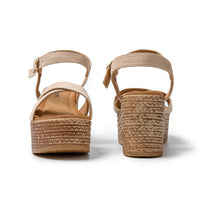 1 x RAW Customer Returns JOMIX Summer Women s Sandals Slippers Girls Sea Wedge Casual Beach with Crossed Bands with Buckle SD9104 Beige,37  - RRP €36.95