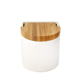 1 x RAW Customer Returns KOOK TIME salt jar with lid Salt container for the kitchen, ceramic Salt pot with lid Salt barrel with hinged lid made of natural, environmentally friendly bamboo Dimensions 11.7 x 11.5 x 11.3 cm, white - RRP €21.68