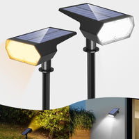 1 x RAW Customer Returns Solar spotlights for outdoor garden, 2-in-1 warm white solar garden lights, 4 modes solar lamps for outdoors, IP65 waterproof, LED solar spotlight outdoor wall light, solar lights for garden yard path garage, 2 pieces - RRP €27.99