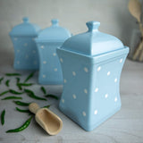 1 x Brand New City to Cottage - Ceramic kitchen container 900 ml Set of 3 Light blue and white Polka dots Handmade Container with lid Ceramic cookie jar - RRP €104.95