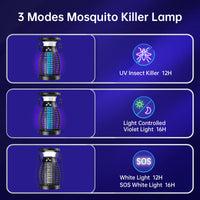 1 x RAW Customer Returns Solar Insect Killer Electric, 3 IN 1 UV Mosquito Lamp Indoor, 4200V USB Rechargeable Waterproof Mosquito Killer Lamp for Office Bedroom Kitchen Gardens Camping Outdoor, Black - RRP €49.57