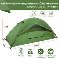 1 x RAW Customer Returns Clostnature 1-person tent for camping - waterproof outdoor ONE man, ultralight trekking, with small pack size for single person, beach, festival - RRP €83.83