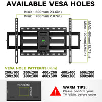 1 x RAW Customer Returns USX-MOUNT TV wall mount swiveling and tilting for 47-84 inch LED, LCD, Plasma TV with max.VESA 600x400mm, suspension with extendable ultra-strong double arm up to 60kg, TV bracket - RRP €60.49