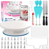 1 x RAW Customer Returns KITCHENHI 40 Pieces Cake Decorating Kit for Beginners, with Rotating 11 Inch Plastic Cake Turntable and Disposable Dough Bags with Numbered Cake Decorating Tips etc. White  - RRP €19.67