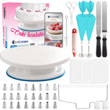 1 x RAW Customer Returns KITCHENHI 40 Pieces Cake Decorating Kit for Beginners, with Rotating 11 Inch Plastic Cake Turntable and Disposable Dough Bags with Numbered Cake Decorating Tips etc. White  - RRP €19.67