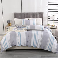 1 x RAW Customer Returns Qucover Stripe Duvet Cover Set 155x220 Grey Blue Single, and 2 Pillow Cases 80x80 cm - RRP €22.61