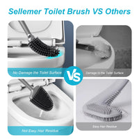 1 x RAW Customer Returns Sellemer toilet brush silicone, wall foot mounted toilet brush, toilet brush with quick-drying holder, flexible silicone toilet brush for toilet silver  - RRP €14.0