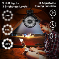 1 x RAW Customer Returns ELZO 12000mAh Camping Fan, Rechargeable Table Fan USB Mini Fan with LED Light Hook, 360 Rotation Quiet with Remote Control - RRP €27.53